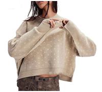 Generisch Kurzer Strickpullover mit niedlichem Schmetterlings Jacquard Locker Geschnittener Rundhals Strickpullover