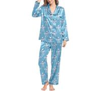 Generisch Langärmliger Damen Schlafanzug weichem Stoff für erholsame Nächte gemütliche Entspannung zu Hause als bequemer Pyjama (Light Blue, XXL)
