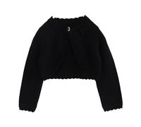 Generisch Langarmshirt 2. Kinder Mädchen Top Frühjahr/einfarbig langärmelig Spitze Single Button Schleife Cardigan Party Geburtstag Schule (Black, 3-4 Years)