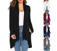 Generisch Lange Strickjacke Damen Schwarz, Strickjacken Für Damen Elegant Cardigan Mit Taschen Strickmantel Langarm Sweater Einfarbig Strickcardigan Casual Feinstrickjacke Warm Longstrickjacke Mantel