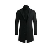 Generisch Langer Trenchcoat Für Herren, Warmer Winter Peacoat, Einreihig, Peacoat Jacke Mit Taschen, Dick, Business Casual Smart Jacke, Slim Fit, Klassischer Übermantel, Oberbekleidung, Schwarz, X