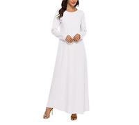 Generisch Langes Damenkleid, Unterkleid, Kleid, Ärmel, einfarbig, Abaya, muslimisch, lässig, Freizeitkleid, Baumwolle, Hauskleider, weiß, X-Large
