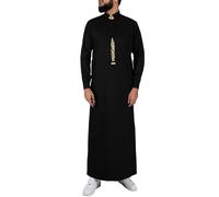 Generisch Langes Herrengewand mit Taschen, arabische Stickerei, Abaya, traditionelle ethnische Kleidung für Männer Hochkragen Hemd Herren (Black, XL)