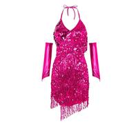 Generisch Lateinisches Tanzkleid mit Spitze Strass für Damen Elegantes Abendkleid mit Ärmeln Bralette für Karneval Bälle Feiern (One Size)