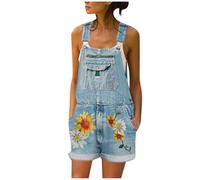 Generisch Latzhose Damen Sommer Schnallenriemen Cargo Shorts Jeans Overall Retro Jeanshose Jeans Kurz Jeanslatzhose Arbeitslatzhose Vintage Loose Fit Hoseanzug Romper Mit Taschen