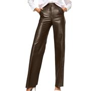 Generisch Lederhose Damen Leather Trousers Gerade Geschnittene Weitem Bein Kunstleder Lederoptik High Waist Straight Leg Lederhose Stretch Leggings Mattem Leder Slim Fit Kunstlederhose