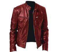 Generisch Lederjacke Herren Echtleder, Lederjacke Herren Bomberjacke Leather Jacket Bikerjacke Motorrad Jacke Ledermantel Bikerjacke Vintage 50Er Jahre Outfit Kunstlederjacke, Red, 5XL
