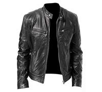 Generisch Lederjacke Herren, Lederjacke Herren Bomberjacke Leather Jacket Bikerjacke Motorrad Jacke Ledermantel Bikerjacke Vintage 50Er Jahre Outfit Kunstlederjacke, Black, L