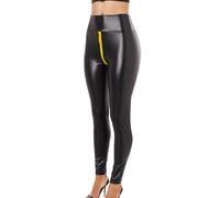 Generisch Lederleggings Damen Latex Leggings Lederhose Ouvert mit Reissverschluss Rave Hose Schwarz Lederoptik XS High Waist Kunstleder Matt
