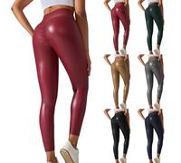 Generisch Lederoptik-Leggings Damen Lack-Leggings Push Up Leggings Po Shiny High Waist Lederhose Blickdicht Thermoleggins Seamless Yogahose Faux Pu Lederleggins Kunstlederhose Treggings