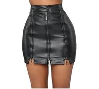 Generisch Lederrock Damen Lederrock, hohe Taille, Reißverschluss, Mini-Bleistiftröcke aus PU(3XL)
