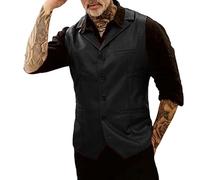 Generisch Lederweste Herren Wildleder Biker Trucker Weste Freizeitweste Leder Kutte Braun Druckknöpfe Wildleder Leder Westen Vest Vintage Cowboy Stil Ärmellose Jacke