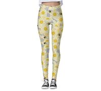 Generisch Leggings Damen Bequeme Bienen-Druck-Strumpfhosen-Leggings-Steuer-Yoga-Sport-Leggings für Frauen-hohe Taillen-Leggings (Beige, S)