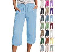 Generisch Leichte, Luftige Sommerhose, Musselin Hose 3/4 Leinenhose Sommer Kurze Hosen Sommerhose Leicht Caprihose Culotte Dreiviertel Strandhose Last Minute Angebote