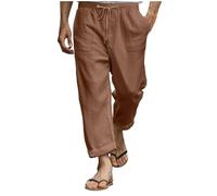 generisch Leichte Sommer Leinenhose Herren - Herren 7/8 Hose Sommer Leinen Freizeithose Bequeme Atmungsaktiv Sommerhose Einfarbig Baumwolle Linen Strandhose Casual Hosen Elastische Bund Mit Tunnelzug