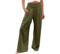 Generisch Leichte Sommerhose Damen Leinenhose Stoffhose Pumphose Chino Freizeithose Strandhose Leinen Baggy High Waist Hose Boho Kleidung Weite Outdoor Marlenehose Linen Pants Armeegrün 3XL
