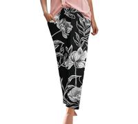 Generisch leichte Sommerhose Damen Schwarze Stoffhose Damen Caprihose leichte Sommerhose mädchen Damenhosen Linen Pants Women Gummizug Hose flatterhose leinen dunkelblaue Hose Damenhose