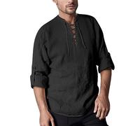 Generisch Leinen Hemden Herren, Hemd Herren Langarm Sommer Hemd Regular Fit Freizeithemden Mode Lose Strand Hemden Basis Urlaub Leicht Atmungsaktiv Freizeithemd Comfort Baggy Hemd Leinen Herren