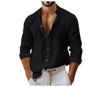 Generisch Leinen Hemden Herren, Herren Hemden Langarm Sommer Hemd Regular Fit Freizeithemden Mode Lose Strand Hemden Basis Urlaub Leicht Atmungsaktiv Freizeithemd Comfort Baggy Herren Leinenhemd
