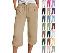 Generisch Leinen Hose Damen Sommer, Black Week Angebote 2025, Musselin Hose 3/4 Leinenhose Sommer Kurze Hosen Sommerhose Leicht Caprihose Culotte Dreiviertel Strandhose