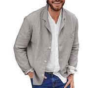 Generisch Leinen Sakko Herren Sommer Leicht Baumwoll Leinen Regular Fit Blazer Business Schalkragen Anzugjacke 3 Knopf Jacke Hochzeit Freizeit Leinensakkos für Männer Langarm Hemden