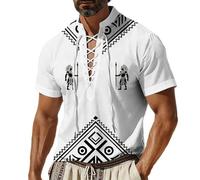 Generisch Leinenhemd Herren Hemd Langarm Baumwolle Sommerhemden Freizeithemd Vintage Ethnischen Stil Kurzarmhemd Piratenhemden Modisch Westernhemd Baggy Baumwolle Leinen Strandhemd