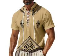 Generisch Leinenhemd Herren Hemd Langarm Baumwolle Sommerhemden Freizeithemd Vintage Ethnischen Stil Kurzarmhemd Piratenhemden Modisch Westernhemd Baggy Baumwolle Leinen Strandhemd