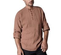 Generisch Leinenhemd Herren, Hemden Herren Langarm Männer Freizeithemd Regular Fit Strand Sommerhemd Mit Button Urlaub Klassiker Freizeit Herrenhemd Atmungsaktiv Baggy Elegant Freizeithemd Herren