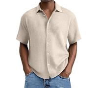Generisch Leinenhemd Herren Kurzarm Hemd Lässig Atmungsaktive Freizeithemd Kurzarmhemden Sommer Regular Fit Kurzarmhemd Trachtenhemd Set Kleidung für Langarm Schwarz Bügelfreie Blusen Strand Outfit