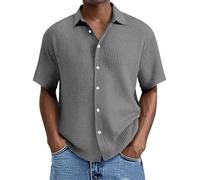 Generisch Leinenhemd Herren Kurzarm Hemd Lässig Atmungsaktive Freizeithemd Kurzarmhemden Sommer Regular Fit Kurzarmhemd Trachtenhemd Set Kleidung für Langarm Schwarz Bügelfreie Blusen Strand Outfit