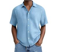 Generisch Leinenhemd Herren Kurzarm Hemd Lässig Atmungsaktive Freizeithemd Kurzarmhemden Sommer Regular Fit Kurzarmhemd Trachtenhemd Set Kleidung für Langarm Schwarz Bügelfreie Blusen Strand Outfit
