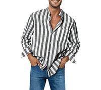 Generisch Leinenhemd Herren Langarm, Hemd Herren Langarm Sommer Hemd Regular Fit Freizeithemden Mode Lose Strand Hemden Basis Urlaub Leicht Atmungsaktiv Freizeithemd Comfort Baggy Herren Leinenhemd