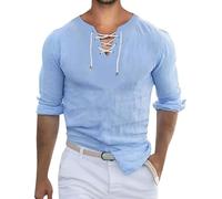 Generisch Leinenhemd Herren Langarm, Sommerhemd Herren Hemd Langarm Stehkragen Leinenshirt Weich Leicht Freizeithemd Basis Urlaub Leicht Atmungsaktiv Freizeithemd Comfort Baggy Leinen Hemd Herren