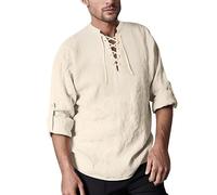 Generisch Leinenhemd Herren Langarm, Sommerhemd Herren Sommer Hemd Regular Fit Freizeithemden Mode Lose Strand Hemden Basis Urlaub Leicht Atmungsaktiv Freizeithemd Comfort Baggy Hemd Leinen Herren