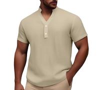Generisch Leinenhemd Kurzarm Herren - Herren Freizeithemd Kurzarm Stilvoll Bequem Atmungsaktiv Alltag Frühling Pure Farbe Schnitt