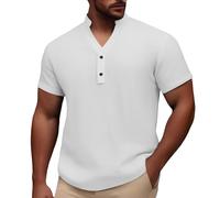 Generisch Leinenhemd Kurzarm Herren - Herren Freizeithemd Kurzarm Stilvoll Bequem Atmungsaktiv Alltag Frühling Pure Farbe Schnitt