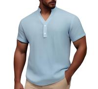Generisch Leinenhemd Kurzarm Herren - Herren Freizeithemd Kurzarm Stilvoll Bequem Atmungsaktiv Alltag Frühling Pure Farbe Schnitt