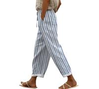 Generisch Leinenhose Damen 7/8 Sommerhosen Leicht Und Luftig Große Größen Lockere Hosen Lässige Bequeme Freizeithose Lang Strandhose High Waist Stoffhose Sporthose Leinen Baumwoll Hose Mit Taschen