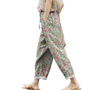 Generisch Leinenhose Damen 7/8 Sommerhosen Leicht Und Luftig Große Größen Lockere Hosen Lässige Bequeme Freizeithose Lang Strandhose Leinen Baumwoll Hose Must Haves Teenager