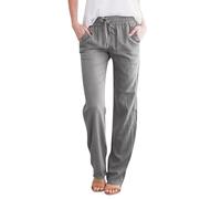 Generisch Leinenhose Damen Leichte Sommerhose Baumwolle Leinen Hose Cargohosen Leicht Frau Jogginghose Einfarbig Elegante Wanderhose Oversized Festliche Hosen