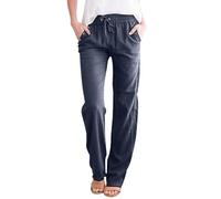 Generisch Leinenhose Damen Leichte Sommerhose Baumwolle Leinen Hose Cargohosen Leicht Frau Jogginghose Einfarbig Elegante Wanderhose Oversized Festliche Hosen