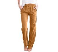 Generisch Leinenhose Damen Leichte Sommerhose Baumwolle Leinen Hose Cargohosen Leicht Frau Jogginghose Einfarbig Elegante Wanderhose Oversized Festliche Hosen