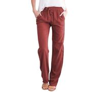 Generisch Leinenhose Damen Leichte Sommerhose Baumwolle Leinen Hose Cargohosen Leicht Frau Jogginghose Einfarbig Elegante Wanderhose Oversized Festliche Hosen
