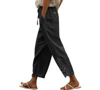 Generisch Leinenhose Damen Sommer Leinenhose Baumwolle Leicht Hosen Lockere Palazzo Sommerhose Palazzo Musselin Dehnbund Pumphose mit Gummizug Baggy Hose Jungs