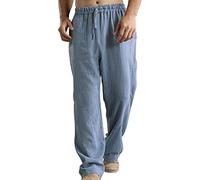 Generisch Leinenhose Herren Sommer Herbst Lose LäSsige Leinenhose Mit Taschen Elastischer Bund Leinen Hose Lang Herren Men's Cotton Linen Harem Trousers Herren Mittelalter Hose Blau