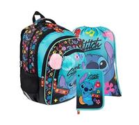 Generisch Lilo und Stitch Rucksack Schulrucksack Set 3-teilig mit Sportbeutel und Federtasche