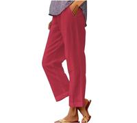 Generisch lockere Hosen Damen Sommer Leinen 7/8 Hose Sommer Leicht und Luftig Stoffhose Atmungsaktiv Dünne Freizeithose Bequeme Casual Sommerhose Einfarbig Baggy Strandhose Hose orange Damen Sport