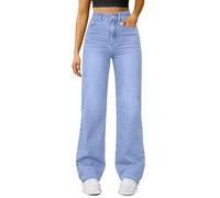 Generisch Low Waist Jeans Damen Wide Leg Hose Mädchen Hellblaue Lockere Flared Schlaghosen Mit Löchern Jeanshose Y2k Baggy Jeanshosen Hosen Straight Leg Jeans Damen Retro-Mode