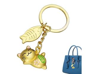 Generisch Lucky Cat Keychain - Gold Fortune Cat Key Ring, Cute Anime Charm | Wealth Luck Symbol Accessory, Decorative Purse Bag Pendant Key Holder Gift for Women Girls Daily Carry