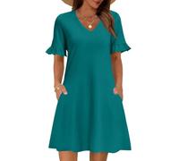 Generisch Luftiges Sommerkleid Damen Jeans Kleid FüR Damen Hemdblusenkleid Sommer Strandkleid GroßE GrößEn Wickelkleid Elegant Freizeitkleider Sommer Blumenkleid Midikleid Hemdkleid Tshirtkleider